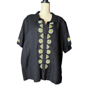 Bob Mackie Jacket and Tank in Black Linen Blend w/Floral Embroidery Size 3X